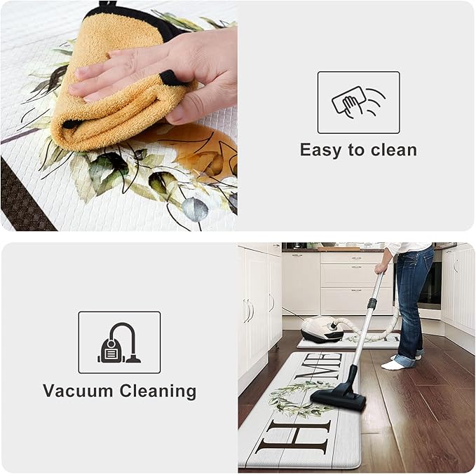 KIMODE Anti Fatigue Kitchen Mats, 17.3" x 30" Farmhouse Rustic Kitchen Rugs, Cushioned, Non-Skid, Waterproof, Comfort Thick Kitchen Floor Standing Mat for Corner Sink, Laundry Floor, Home