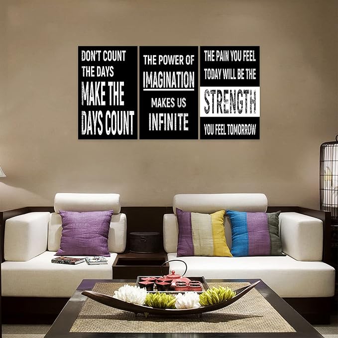 3 Piece Inspirational Wall Art Black Background Sayings Pictures, Quote Motivational Canvas Print for Home Wall Decor, Triptych Entrepreneur Poster Framed Artwork for Women Men Room Decor (72"Wx36" H)