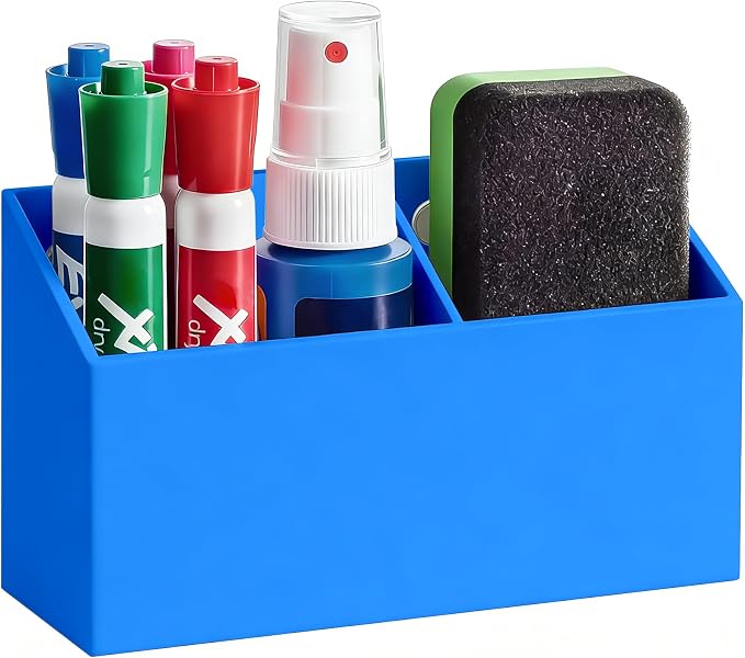 Magnetic Dry Erase Marker Holder for Whiteboard, Acrylic Magnet Pen Holder for Refrigerator Fridge, Marker Holder for Classroom Teacher, Pencil Cup,Office Accessories, Locker Organizer(Blue)
