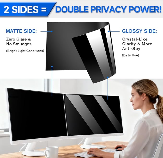 [2-Pack] Privacy Screen For Computer Monitor, 28-Inch 16:9 Aspect Ratio; Anti Spy/Bule Light/Glare And Eye Protection, 2 Install Ways Removable For Office, Airport, Cafe And Other Public Area; Diagonal 28 Inches, Width 24.4 Inches, Height 13.73 Inches