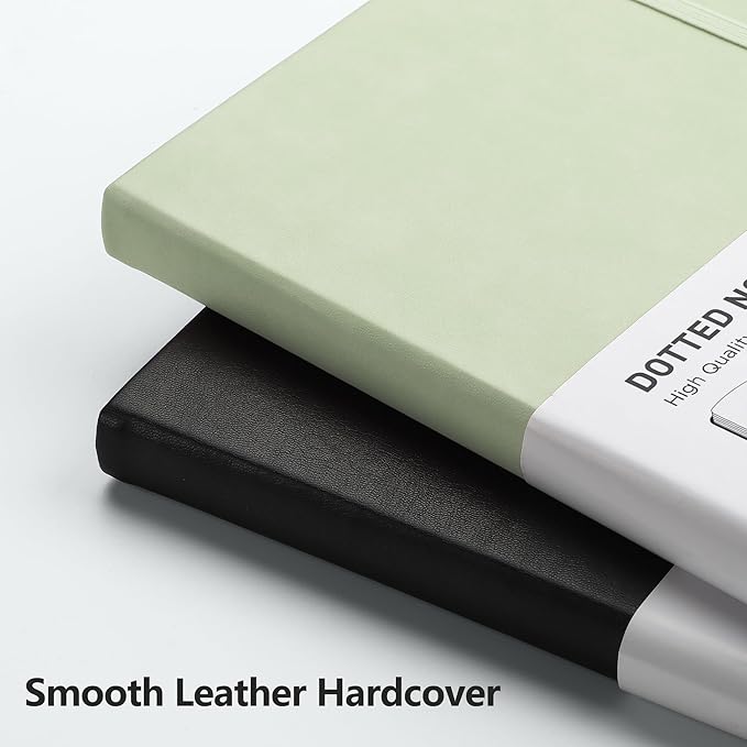 RETTACY Dotted Journal Notebook, 320 Numbered Pages, A5 Medium Size (5.7'' × 8.3''), Leather Hardcover, 100 GSM Thick Paper, for Journaling, Planning, Tracking (Light Green)