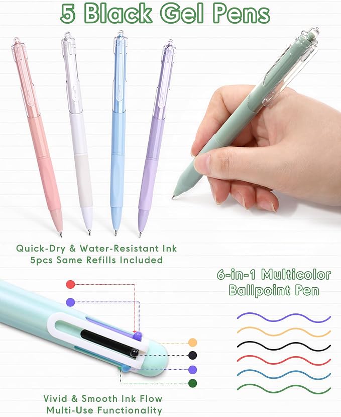 XKDOUS 54PCS All-in-One Cute School Supplies with Large Pen Case, 12 Pastel Highlighters, 5 Gel Pens, 9 Mechanical Pencils 0.5mm, 0.7mm & 2.0mm Stationary Set for Writing, Drawing & Drafting