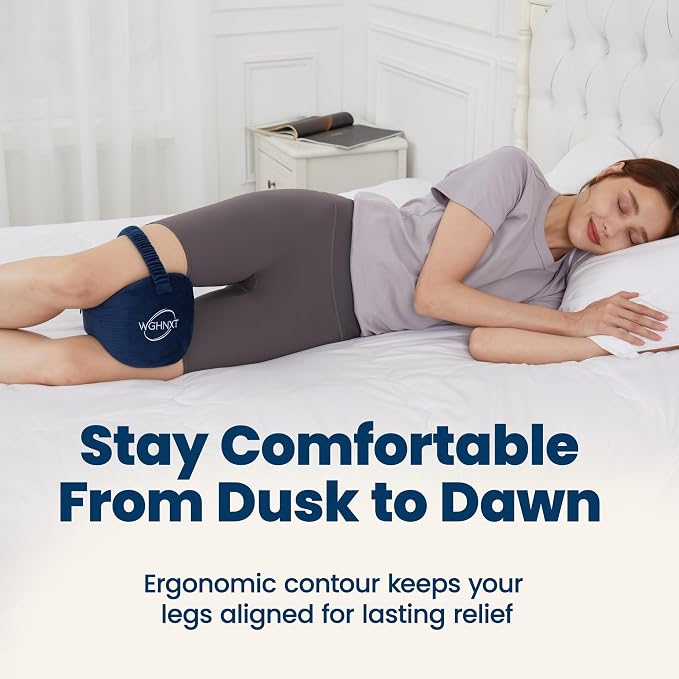 Knee Pillow for Side Sleepers,Memory Foam Leg Pillow with Strap,Between the Knees Pillows for Side Sleeping,Support Cushion for Sciatica,Back,Hip,Knee,Joints and Spine Alignment,Navy