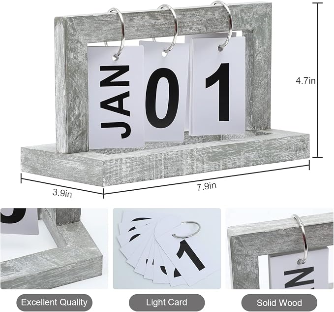 Perpetual Flip Desk Calendar-Small Cute Office Desktop Calendar with Memorial Day Trackingr(Washed Gray)