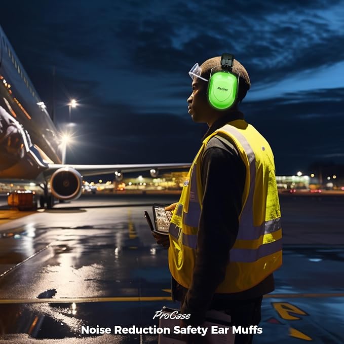 ProCase NRR 28dB Noise Reduction Ear Muffs, Foldable Adjustable Passive Noise Cancelling Headphones for Adults Kids Autism, Hearing Protection for Shooting, Construction, Mowing, Studying -Luminous