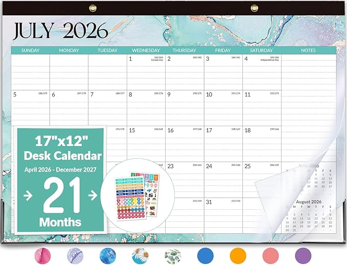 Forvencer Desk Calendar 2026-2027, 21 Months Calendar Runs from April 2026 to December 2027, 17" x 12" Large 2026 Wall Calendar Monthly Planner with Plastic Cover for Home School Office