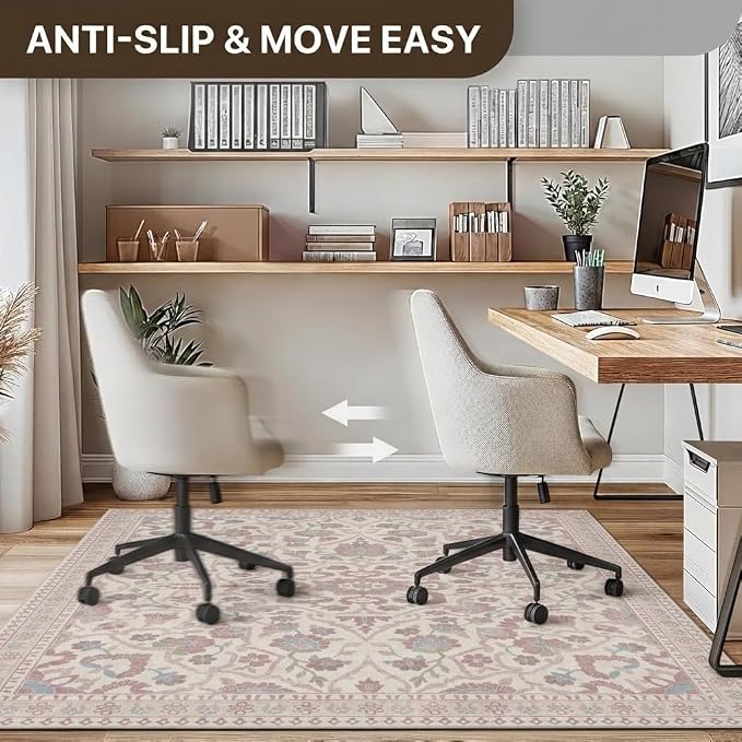36"x48" Office Chair Mat for Hardwood Tile Floor, Under Desk Carpet Protector for Rolling Computer Chair Mat, Machine Washable Area Rug, Anti-Slip 1/5" Thick Low Pile Thin Vinyl Floor Mat, Dusty Rose
