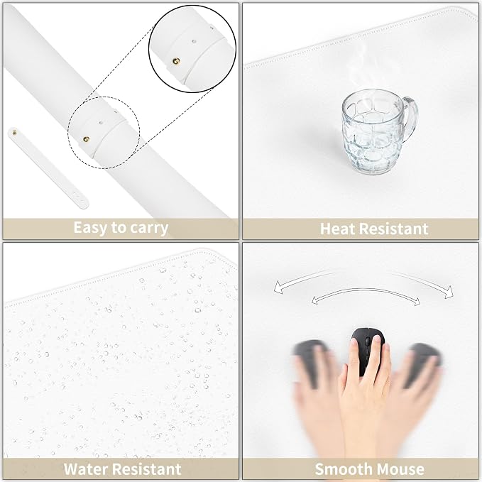 Double-Sided Office Desk Mat, Large Mouse Pad, Waterproof PU Leather Protective Pad, Laptop Desk Pad, Dual Use Cover Protector for Office/Home Keyboard (White+Brown, 31.5''×15.8'')