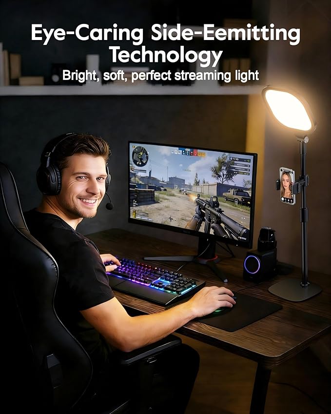 LitONES 2Pcs Desktop Video Conference Lighting for Zoom Meeting, Computer, Laptop, Work from Home with Nature Soft Light, Adjustable Brightness & Color Temp and Flexible Stand & Versatile Phone Holder