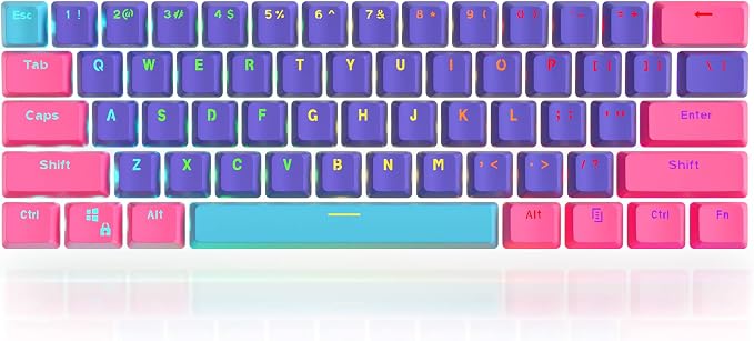 GTSP PBT Backlit Keycaps 60 Percent with 6.25U Space Bar OEM Profile for Cherry MX Switch Mechanical Gaming Keyboard (Purple+Pink+Blue)