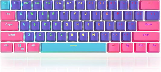 GTSP PBT Backlit Keycaps 60 Percent with 6.25U Space Bar OEM Profile for Cherry MX Switch Mechanical Gaming Keyboard (Purple+Pink+Blue)