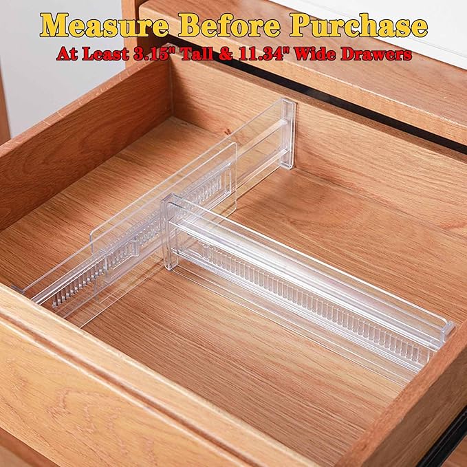 12 Pack Drawer Dividers for Clothes, 3.15" High 11.34"-19.69" Adjustable Expandable Dresser Drawer Organizer, Clear Plastic Separators for Dresser, Baby Clothing, Underwear, Cosmetic