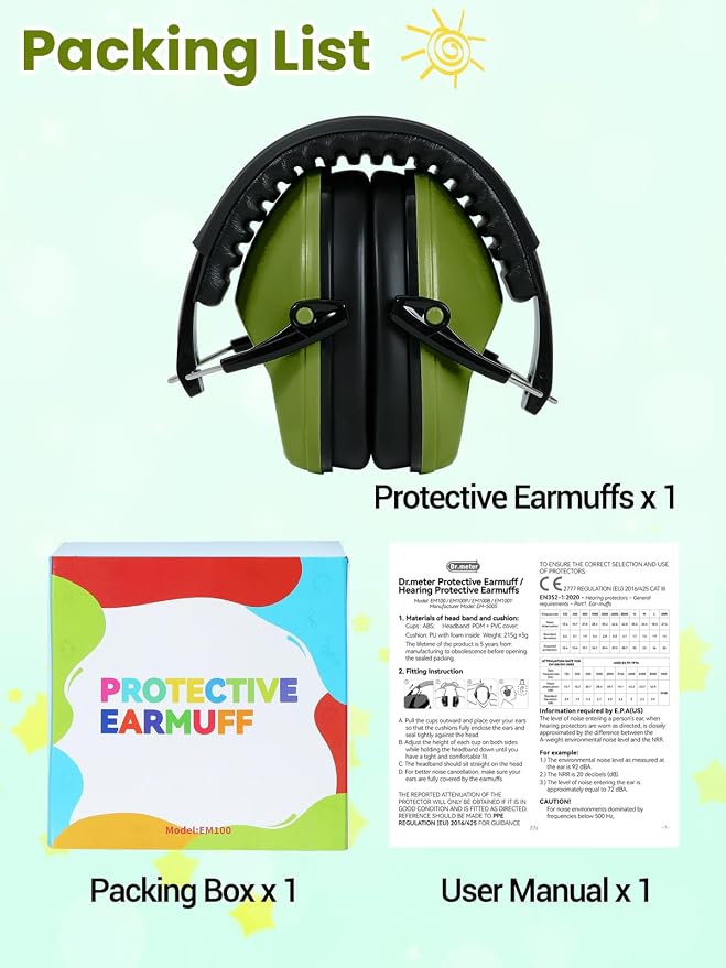 Dr.meter Noise Cancelling Ear Muffs: SNR27.4 Noise Cancelling Headphones for Autism with Adjustable Headband - Hearing Protection Ear Muffs for Kids Autism Sensory Monster Truck Demo Derby Mowing