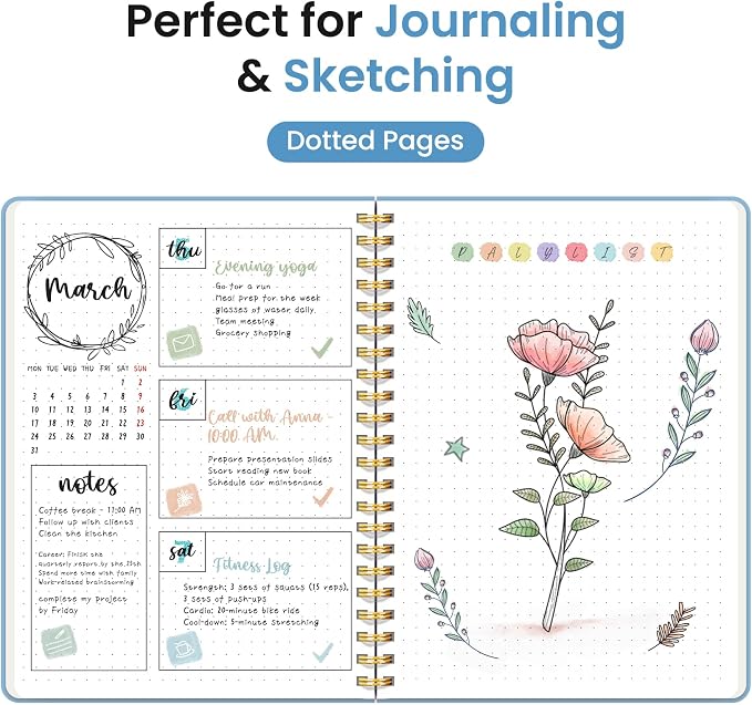 Taja Dotted Spiral Journal Notebook for Women & Men, 140 Pages, Dotted Notebook for Journaling & Note Taking, Journals for Writing, A5(5.7" x 7.9") – Blue