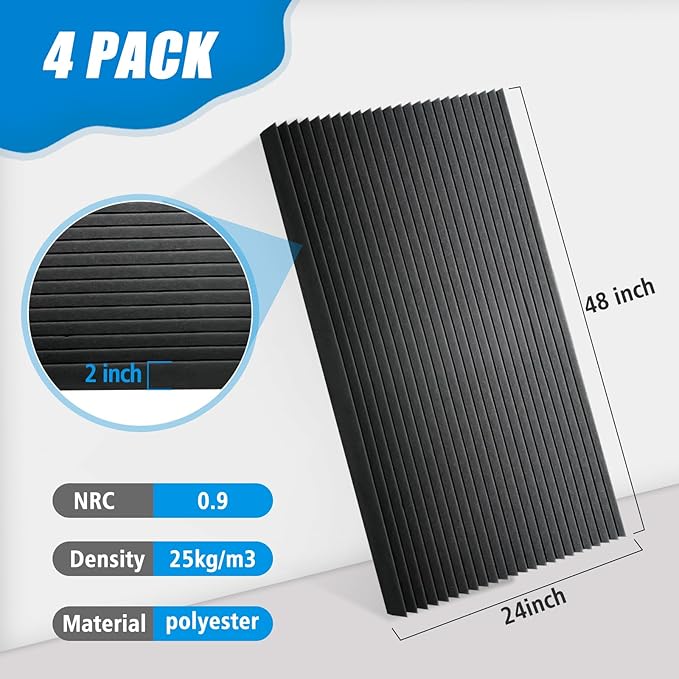 4 PCS Acoustic Panels,48''X24''X2'' Soundproof Foam Wall Panels,High Density Fireproof Noise Cancelling Foam Studio Foam Panel,Noise (Black 4 Pack)