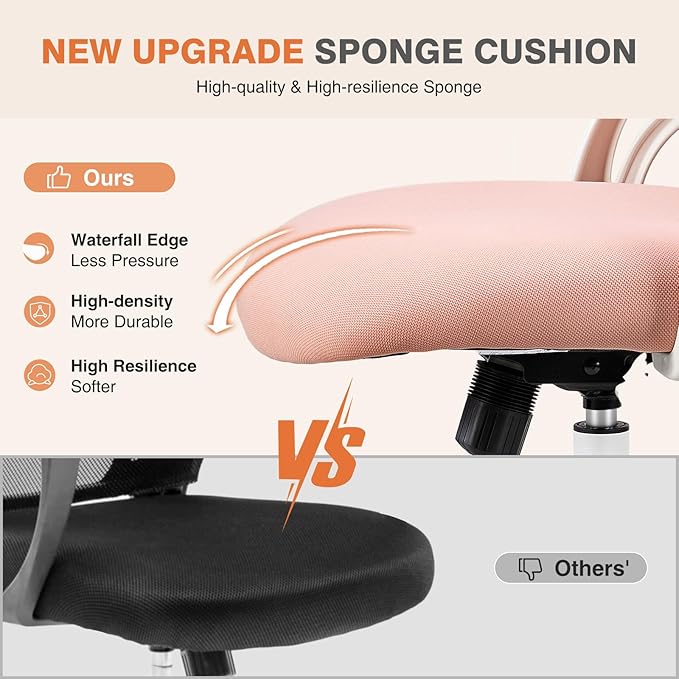 Sweetcrispy Home Office Managerial Executive Chair, High-Back Mesh with Adjustable Headrest, Flip-up Armrest Comfortable Lumbar Support, Comfy Arms for Bedroom,Study,Student