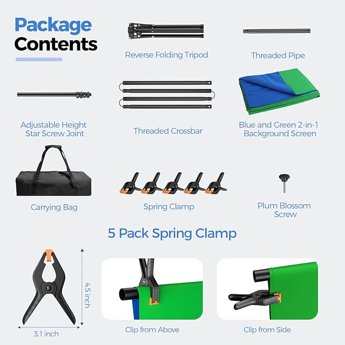 EMART Blue Green Screen Backdrop Kit with Reverse Folding Base, 5x6.5ft Portable T-Shape Backdrop Stand with 2-Sided Reversible Background for Photography, Zoom, Streaming and Studio Video Recording