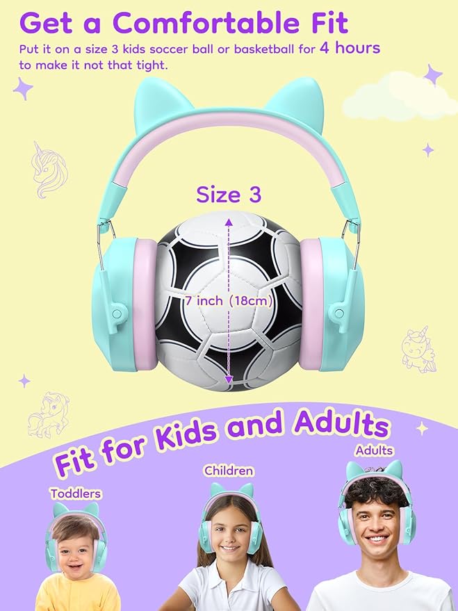 Noise Cancelling Headphones for Kids Adults, 32dB SNR Super Cute Ear Protection Ear Muffs for Autism Sensory, Hearing Protection Earmuff for Monster Jam Concerts Fireworks Car Race