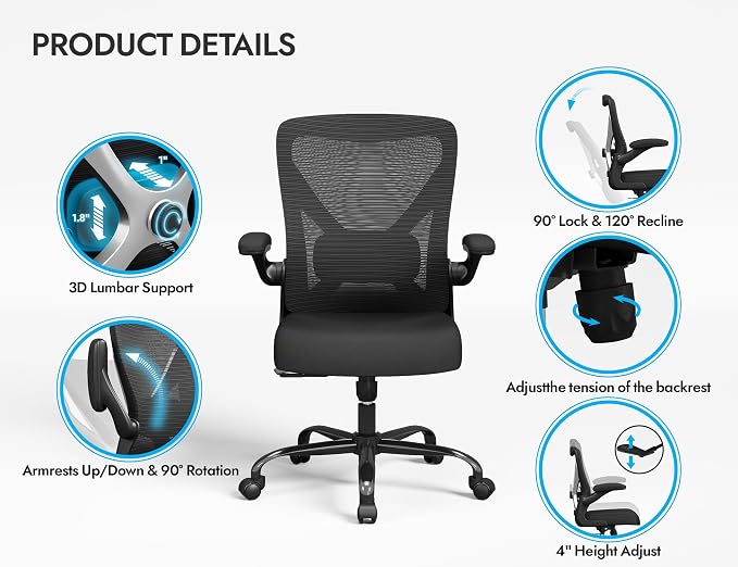 Ergalithic Ergonomic Office Chair - X-Shaped Computer Desk Chairs Comfy, Mesh High-Back Gaming Chair with Adjustable Lumbar Support, Executive Task Chair for Adults, Comfortable for Long Hours