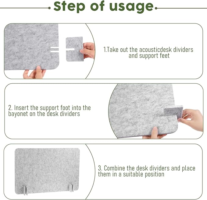 2pcs Acoustic Desk Privacy Panel, 24 x 16" Desk Dividers for Students Desk Partition with Support Feet for Office or Home Use(Silver Gray)