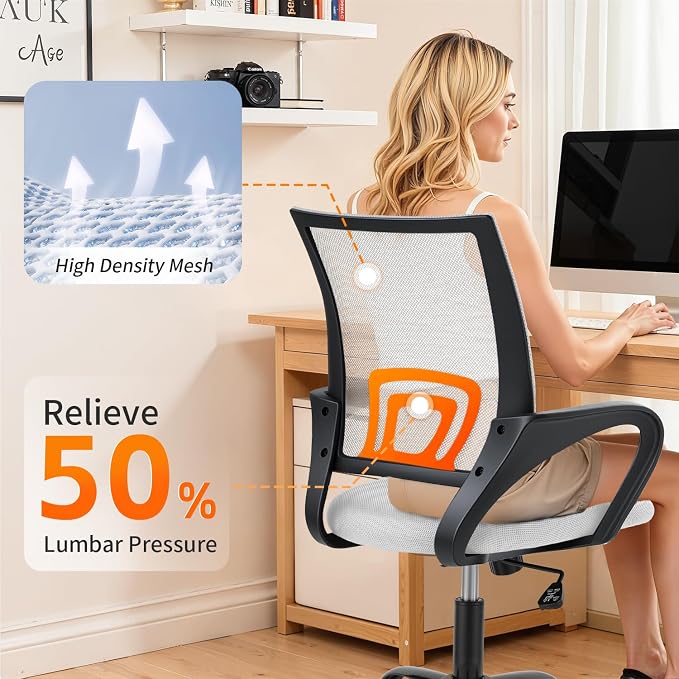 BestOffice Office Chair Ergonomic Desk Chair Mesh Computer Chair Lumbar Support Modern Executive Adjustable Stool Rolling Swivel Chair for Back Pain,White