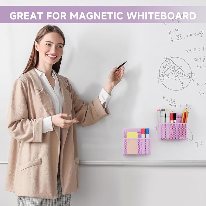 Marbrasse Magnetic Dry Erase Marker Holder, Mesh Pen Holder for Whiteboard，Magnet Pencil Organizer Storage for Refrigerator Locker Accessories Organizer for Home, School and Office(Purple)