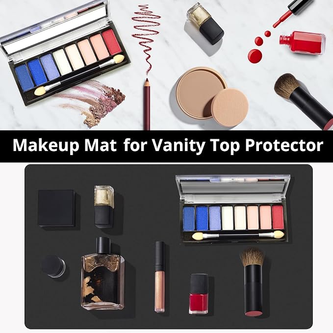 LovePads Makeup Mat for Vanity, 17 x 28 Dual-Sided Desk Pad & Vanity Cover Top, Waterproof PVC Protector Mat for Dresser, Nail Art, Craft Table (Black+Red)