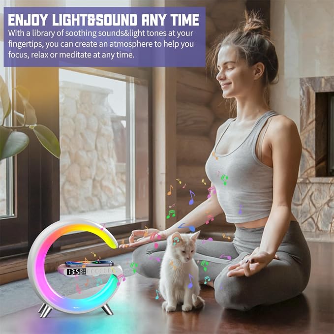4 In 1 Smart LED Table Lamp, Alarm Clock, Wireless Charger, Night Light, Bluetooth Speaker with App Control, Bedside Lamp for Bedroom, Office, Home Decor, Family, Girls Boys Birthday Festival Gifts