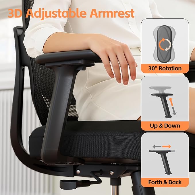 Ergonomic Office Chair, Home Office Desk Chairs, 3D Lumbar Support High Back Desk Chair, Comfortable Computer Chair & Gaming Chair for Office & Home - Black