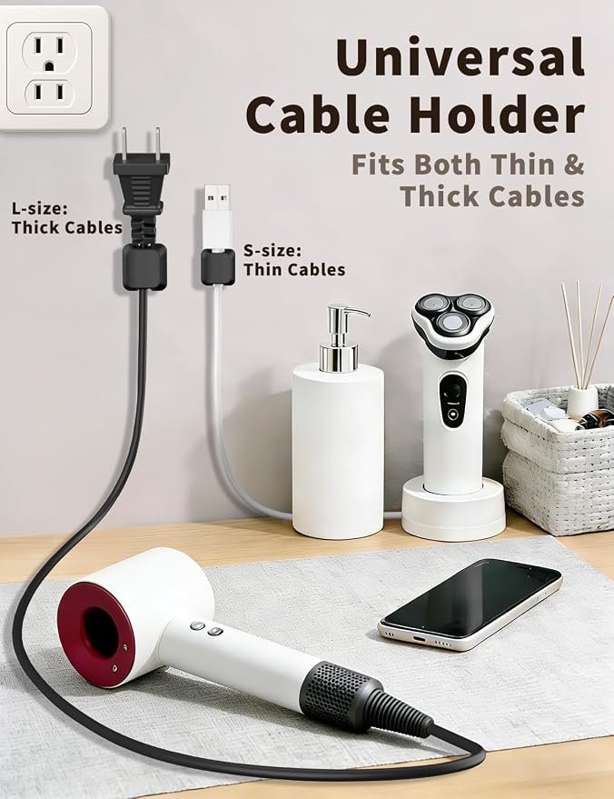 Viaky 8 PCS Magnetic Cord Holder,Magnetic Cable Clips, Charger Cord Holders for USB Type-C Earphone Wires, Multipurpose Cable Management Cord Organizer for Desk Nightstand Car Office(Black)