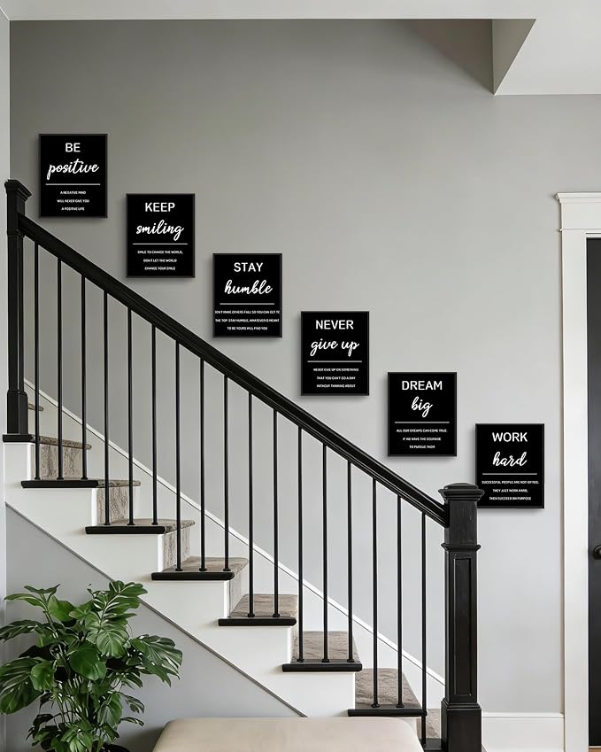 KUVIOKE Inspirational Framed Wall Art Motivational Quotes Wall Decor Encouraging Office Posters Sayings for Classroom Bedroom Living Room Ready to Hang Set of 6, 8x10in (Black Framed)