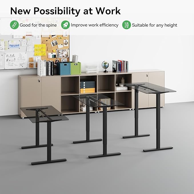 Adjustable Electric Standing Desk Frame, Height & Length Adjustable for 63" x 28" Tabletops, 3 Preset Heights, Heavy Duty 154LBS Capacity, Black Ergonomic Sit Stand Desk Legs for Home Office
