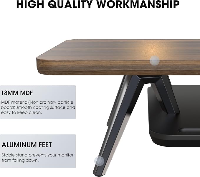 Fenge Dual Monitor Stand Riser, Wooden Desk Shelf with 2-Tier Storage | 47.3-Inch Extra Wide, Sturdy Aluminum Legs, Built-In Phone & Tablet Slot, Desktop Organizer for Office Accessories