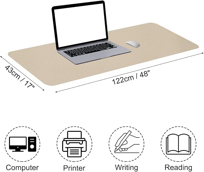 Patikil Desk Mat, 48x17 Pu Leather, Waterproof Non-Slip, Dual Sided for Office/Home, Khaki