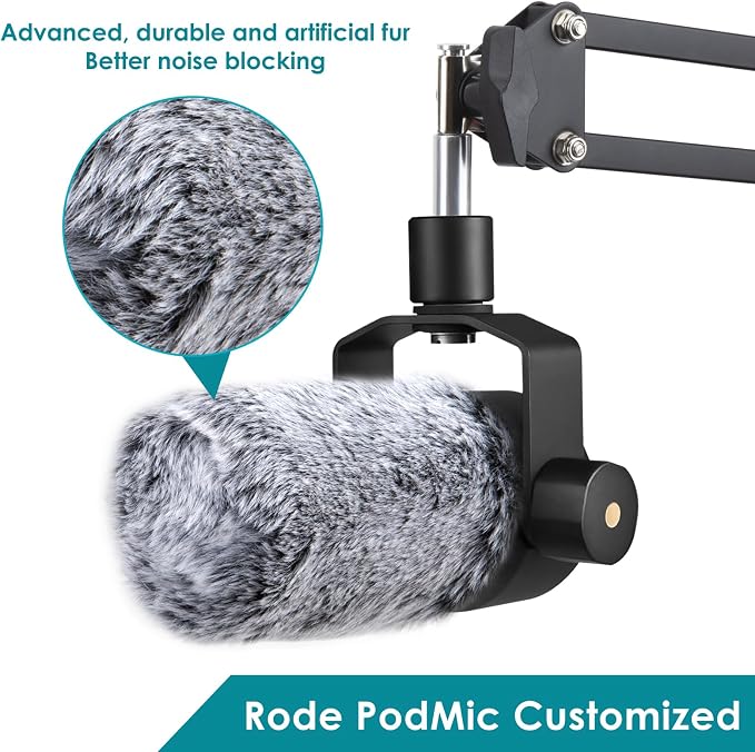 PodMic Pop Filter Furry Cover - Mic Windscreen Wind Cover Customized for Rode PodMic Podcasting Microphone to Blocks Out Plosives(Gray01)