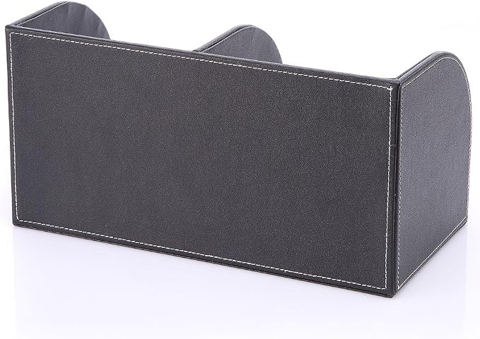 Pu Leather Desk Organizer Pen Pencil Holder Office Supplies Caddy Storage Box 6 Compartments with Drawer Black (Full Pu Leather)