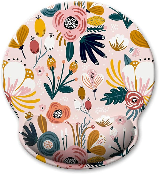 Ergonomic Mouse Pad with Wrist Support, Floral Memory Foam Wrist Rest Mouse Pads, Cute Computer Laptop Office Accessories Decor, Pain Relief Mousepad for Gaming Work Women Girls, Pink Flower