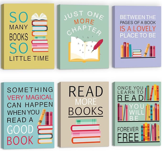 CHDITB Funny Reading Quote Art Prints - 8'x10' Set of 6 Motivational Positive Read More Book Frame Poster Readers Book Lovers Bookworm Student Gift, Wall Art for Library, School College Dorm Decor