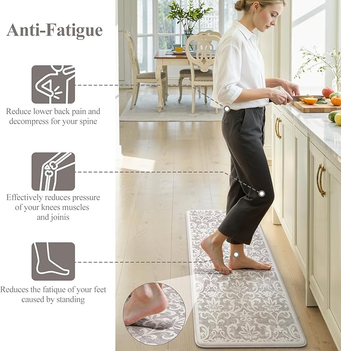 LEEVAN Cushioned Kitchen Mats for Floor Sets of 2, Vintage Distressed Grey Anti-Fatigue Kitchen Mat for Laundry,Non Slip Waterproof Standing Mat for Home,Office, Desk,Sink(17.3"x29"+17.3"x59")
