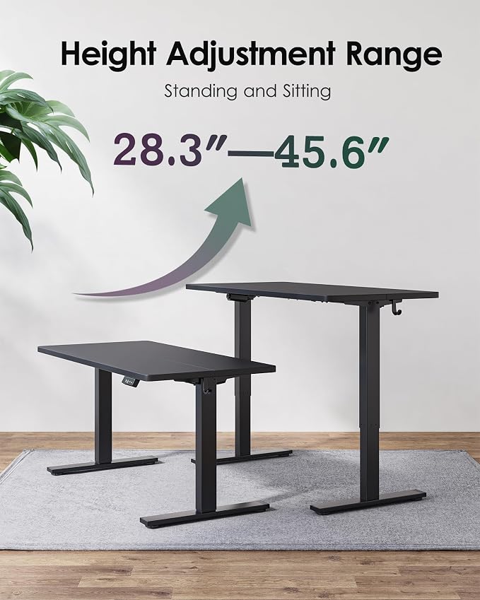 TIQLAB Standing Desk 63 x 24 inch, Electric Height Adjustable with Splice Board, Sit Stand Desk, for Home Office, Black