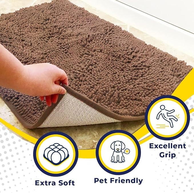 Muddy Mat® | Super Absorbent Door Mat Indoor, Microfiber Quick Dry Chenille Entryway Rug, Non-Slip Front Door Mat, Indoor Mats for Entryway, Machine Washable Pet Rug, Mocha 16" x 24"