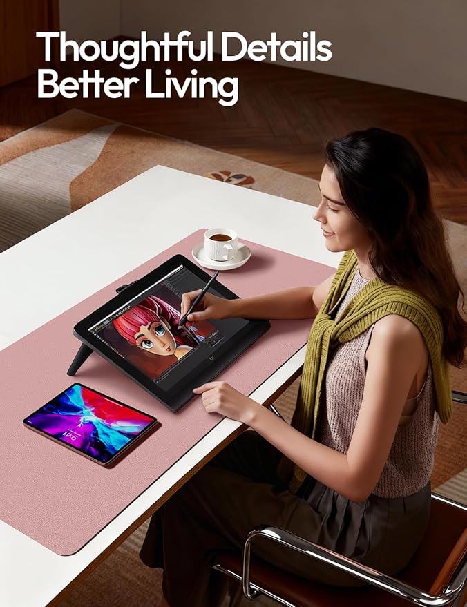 YSAGi Leather Desk Protector, Office Mat, Large Mouse Mat, Non-Slip PU Leather Blotter, Laptop Desk Mat, Waterproof Writing Pad for Office and Home(Pale Mauve, 63" x 17.2")