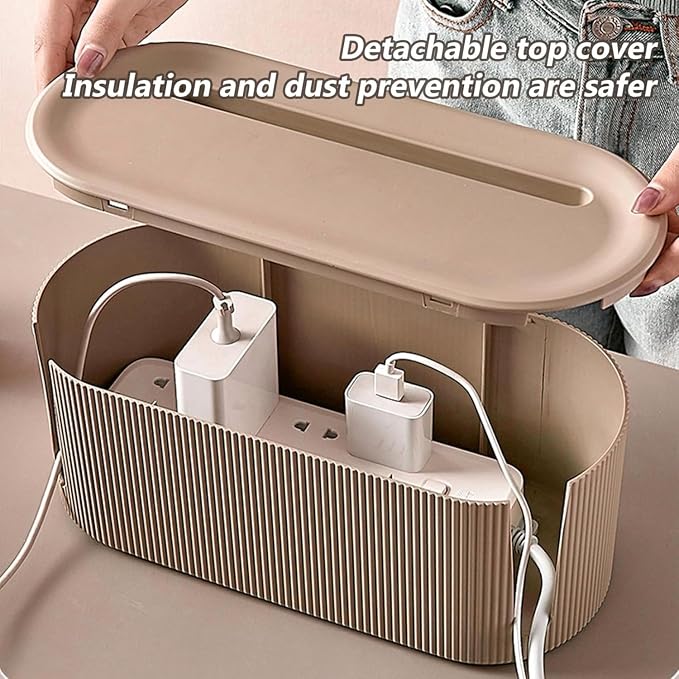 Cable Management Box,Desk Cord Organizer Box with Groove Cover,Plastic Cord Hider Box,Large Cable Box Organizer for Storaging Power Socket/TV/Computer/Router/Games Console Cable (Milk Tea)