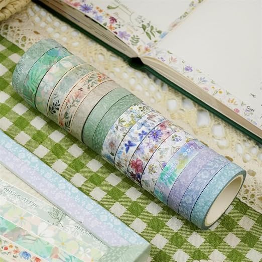 Floral Washi Tape Set 16 Rolls, Flower Spring Decorative Paper Sticker for Planner Scrapbook Journal DIY Arts Craft