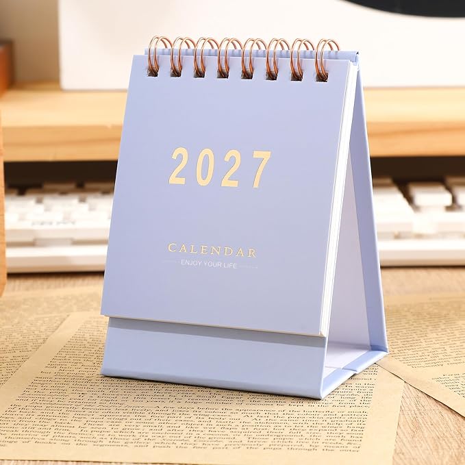 Mini Desk Calendar 2026-2027 - Runs From July 2026 to Dec 2027 Monthy Small Desktop Calendar 250gsm Thick Paper Twin-Wire Binding for Home or Office (Purple)