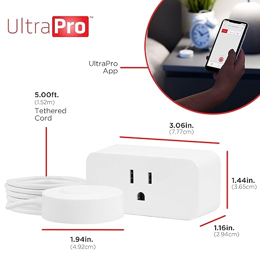 UltraPro Smart Plug WiFi Outlet with Tether, Smart Outlet, Smart Home, Smart Switch, Works with Alexa, Google Home, No Hub Needed, ON/Off Switch, Easy to Use App, Remote Control Outlet, 60342