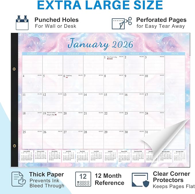 2026 Desk Calendar Large 22x17 – Desk Top Calendar 2026 with plastic cover
