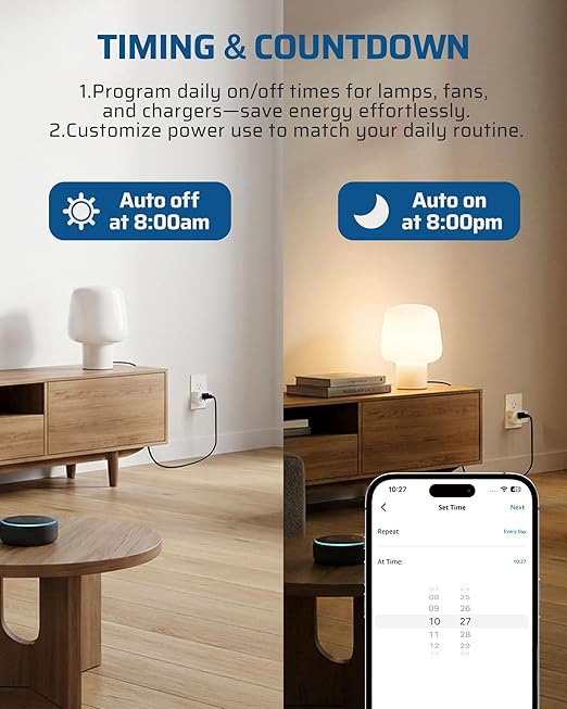 DEWENWILS Matter Smart Plug, Work with Alexa, Apple Home, Google, SmartThings, Smart Outlet with Schedule and Timer, FFS Easy Setup, 100% Privacy 15A/1800W, APP Voice Control, 2.4G Wi-Fi Only, 2 Pack
