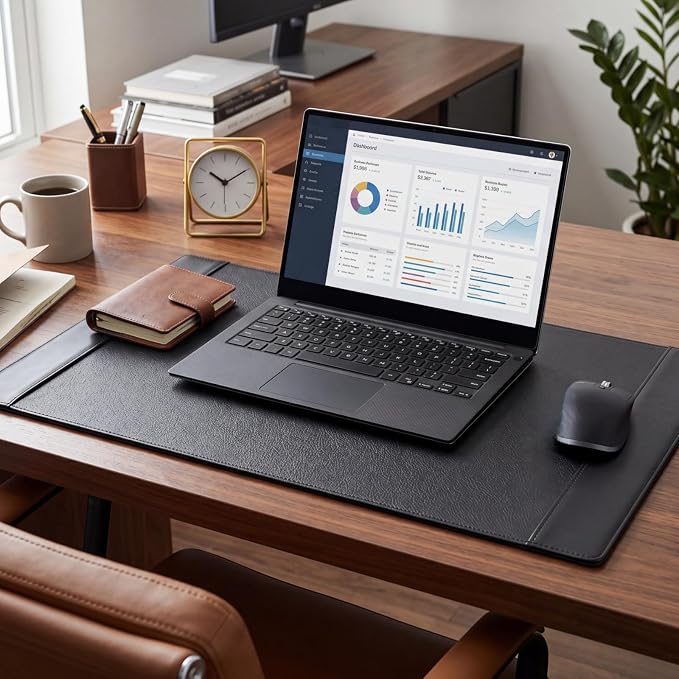 26.5 x 17.3 Inch Leather Desk Pad Protector with Side Rails, Executive Office Desk Mat for Home Workspace, Writing Surface, Mouse & Keyboard Pad, Elegant Gift for Men Dad Husband(Black)