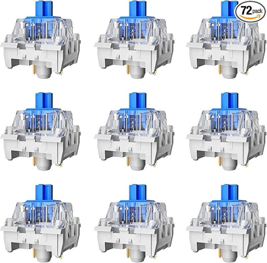 Zhouwang 72PCS Blue Switches,3 Pin Replacement Dustproof Mechanical Keyboards Switches, Suitable clicker for 3D Prints and Gaming Keyboards